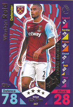Winston Reid West Ham United 2016/17 Topps Match Attax Tough Tackler #347